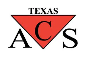 Logo featuring a red triangle with "ACS" in large black letters. "Texas" is written above in black, inside the triangle.