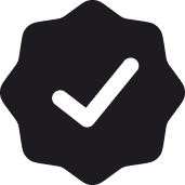 A black circular badge with a white checkmark inside.